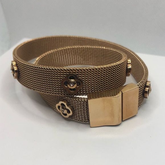 Henri Bendel Rose Gold Bronze Mesh Floral Crystal Choker Wrap Bracelet - Picture 7 of 10